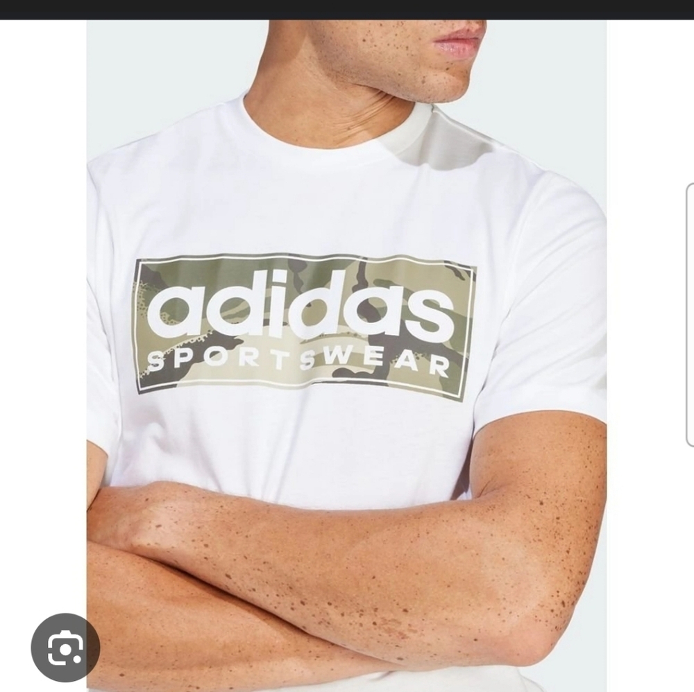Adidas Men Large Camo Liner Graphic Short Sleeve T-shirt Top White New Cotton